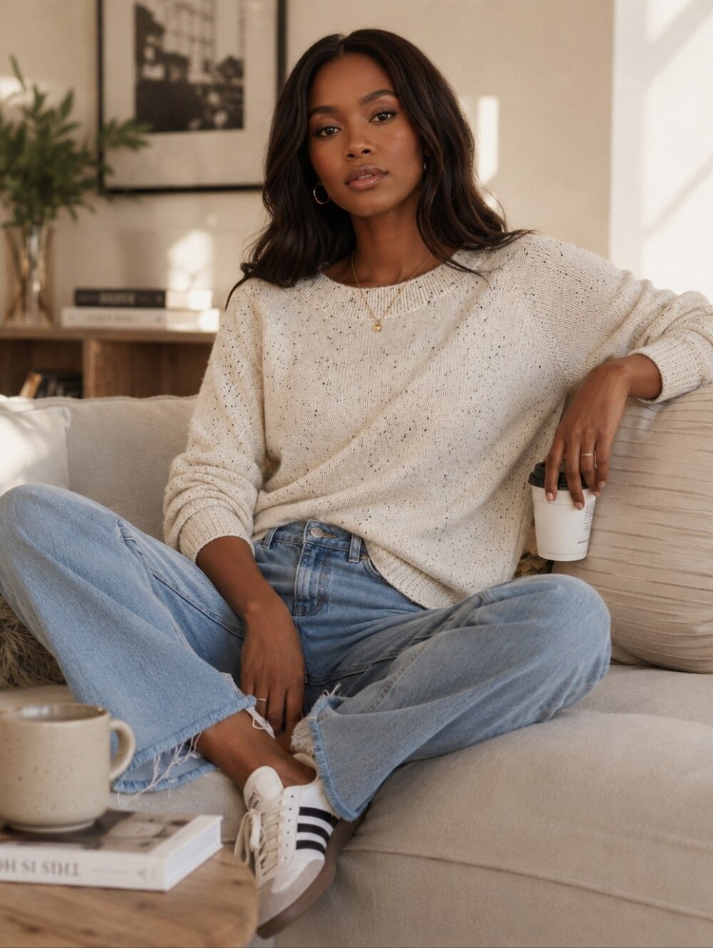 LOFT Speckled Knit Sweater – Neutral Oatmeal 🤍 S